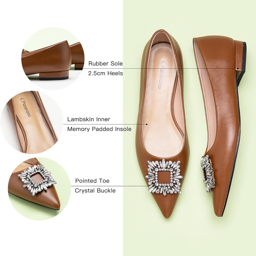 C.Paravano Brown Embellished Women's Flats size 10.5 NWOT..